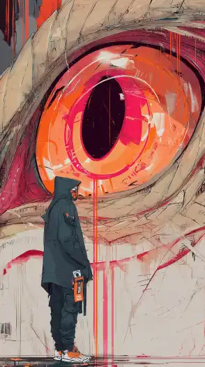 a hacker in front of a dragon eye