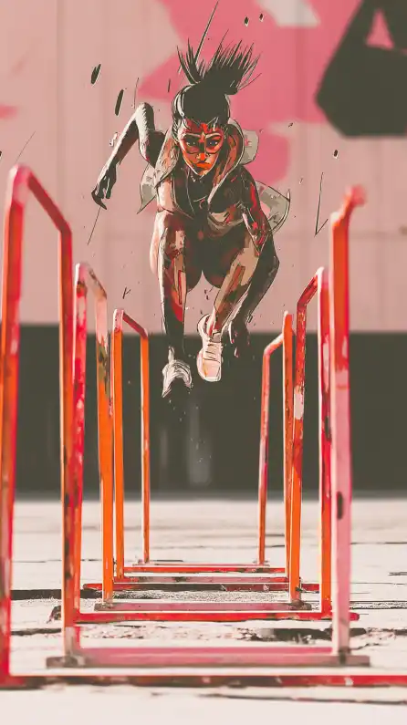 a athlete jumping over hurdles