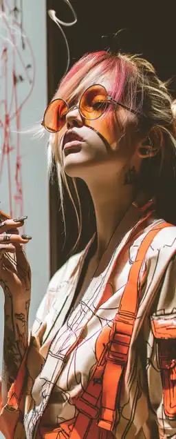 fashion shoot of a female model smoking a cigarette