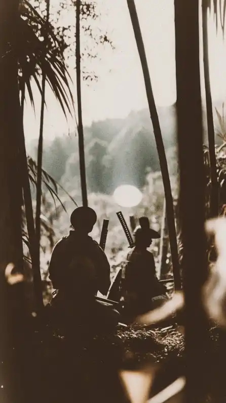 a group of samurai in a bambus forrest
