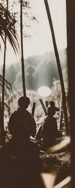 a group of samurai in a bambus forrest