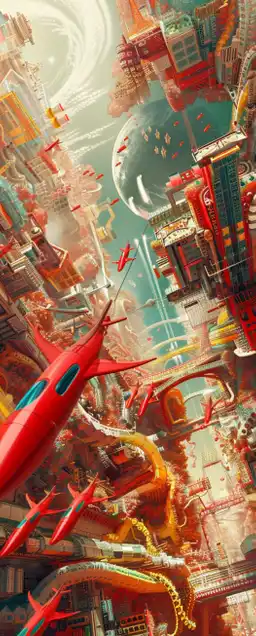A futuristic space City, small spaceships buzzing around