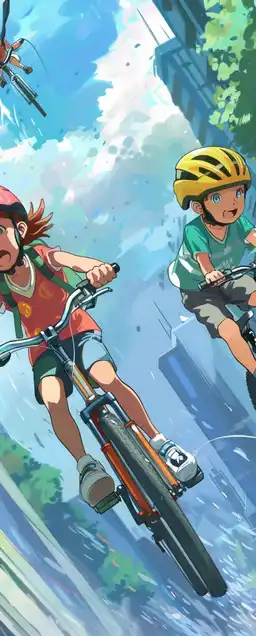 two children racing on their bycicles