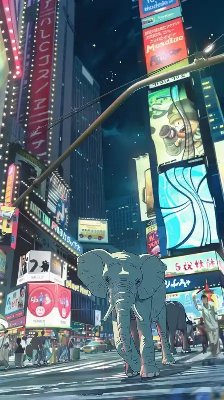 an elephant in new york city walking down the time square
