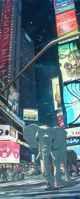 an elephant in new york city walking down the time square
