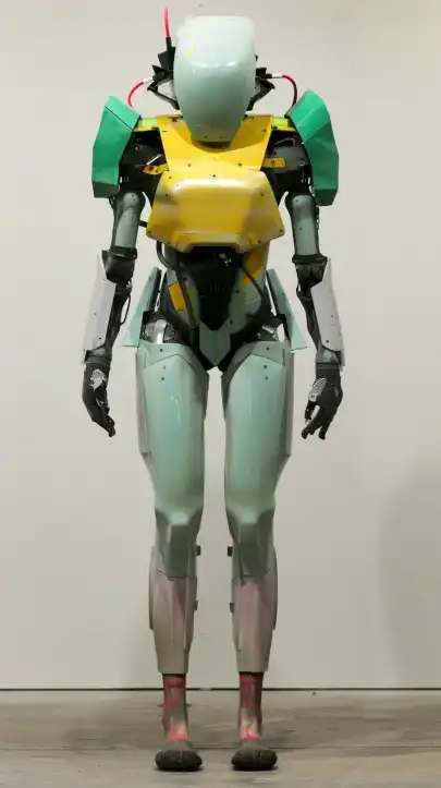 A grey robotic character with legs and arms–realistic techniques