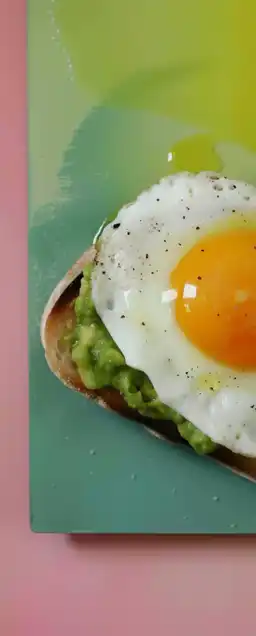 oast with guacamole and fried egg, photo for the restaurant menu, macro photo