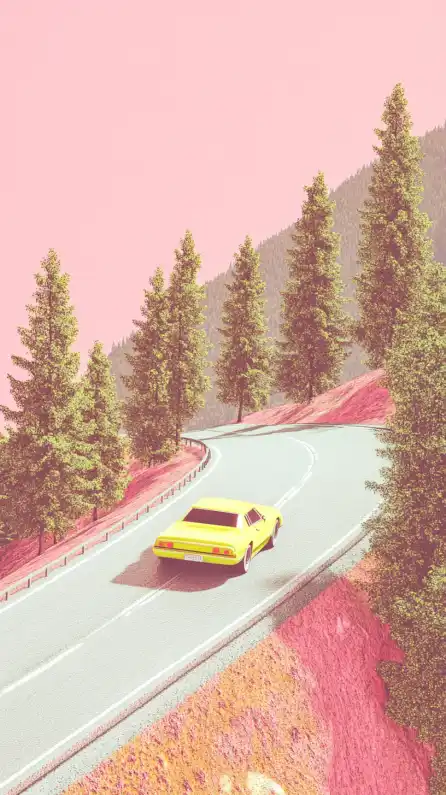 a racing car driving fast on a mountain road