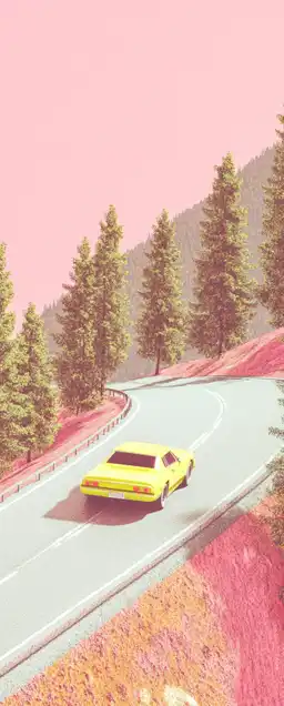 a racing car driving fast on a mountain road