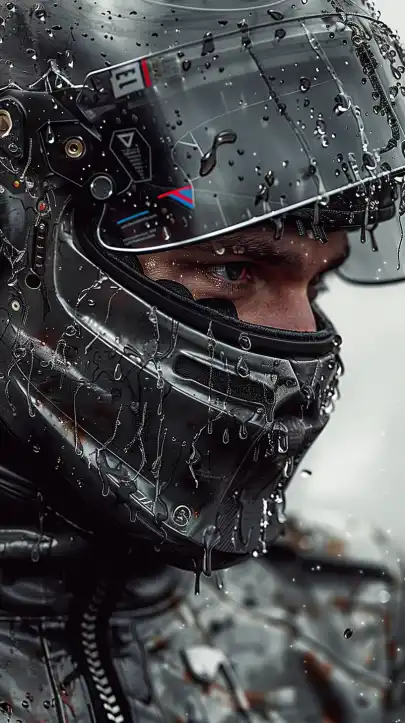 a futuristic formular 1 driver close up shot