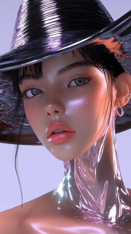 close up fashion shoot of a female super model wearing a hat