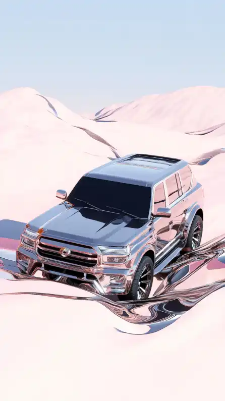 a SUV car driving trough the desert