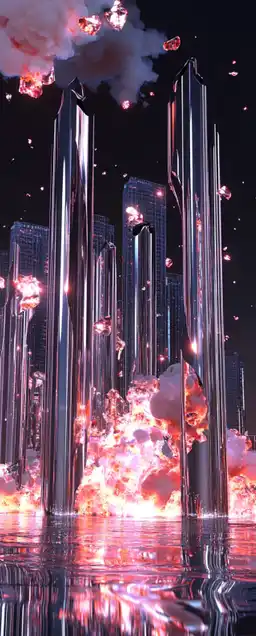 explosions in a metropolis city skyline