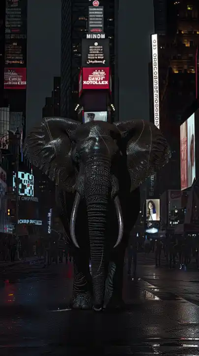 an elephant walking down times square in new york