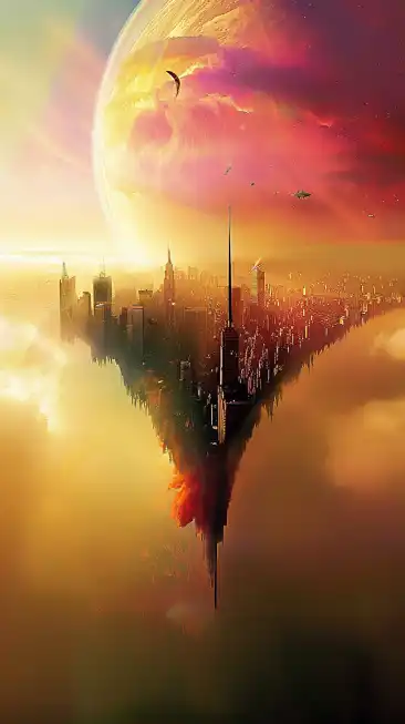 a catastrophic meteorit impact on a big city skyline