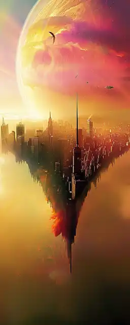 a catastrophic meteorit impact on a big city skyline
