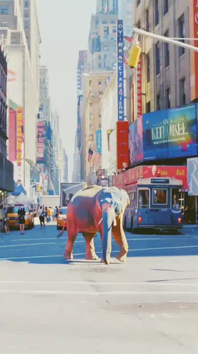 an elephant walking down times square in new york