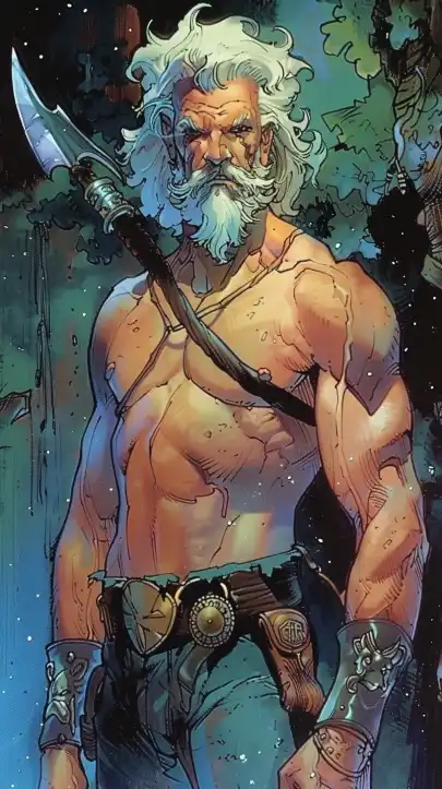 he greek god zeus is standing in olymp in the clouds watching down on earth which looks like a chess board