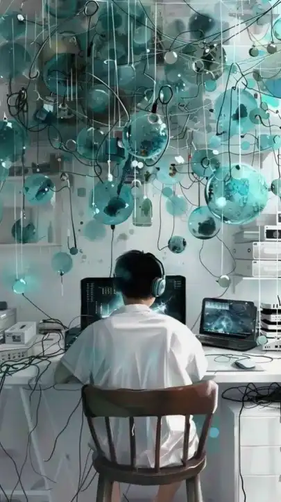 a hacker in his electronics packed hideout bunker