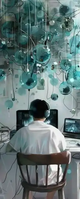a hacker in his electronics packed hideout bunker