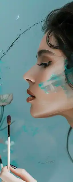 fashion shoot of a female model painting her lips with a lipstick