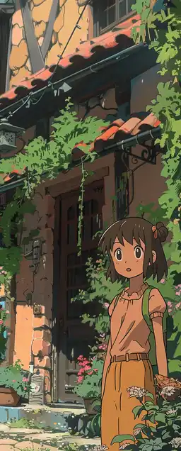 a small child discovering a glowing forest spirit deep in a mossy woodland, warm dappled sunlight through trees, soft pastel palette, wonder-filled expression, gentle wind moving leaves