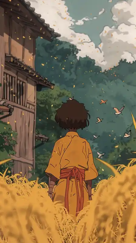 whimsical bakery in a cobblestone town, a young girl hanging fresh bread outside, ivy-covered walls, warm yellow sunlight, animated charm like Kiki’s Delivery Service