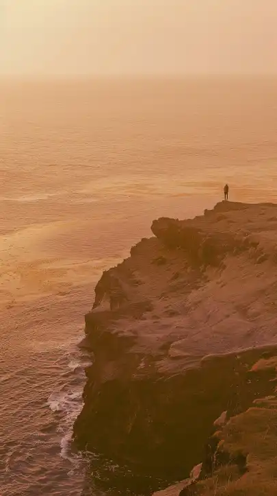 person standing on an edge of a cliff on the ocean