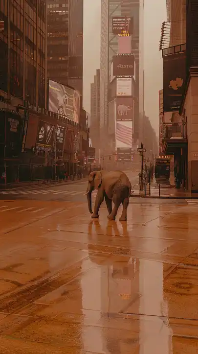 an elephant walking down times square in new york