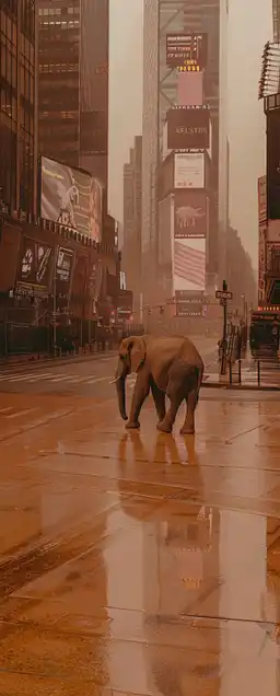 an elephant walking down times square in new york