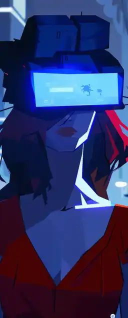 fashion shot of a cyberpunk with a headsup display google