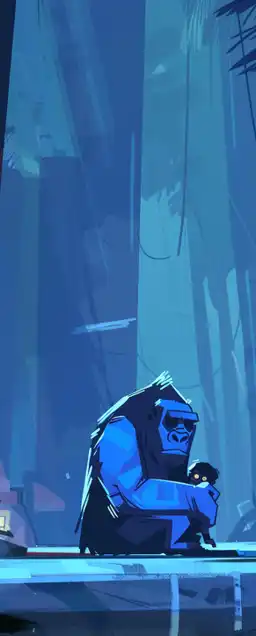 a gorilla holding its baby in the jungle