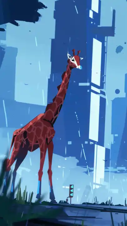 a giraffe walking down the time square in new york city