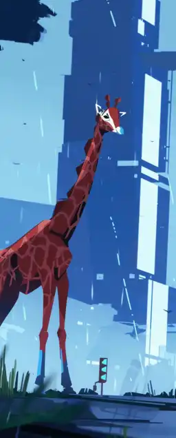 a giraffe walking down the time square in new york city