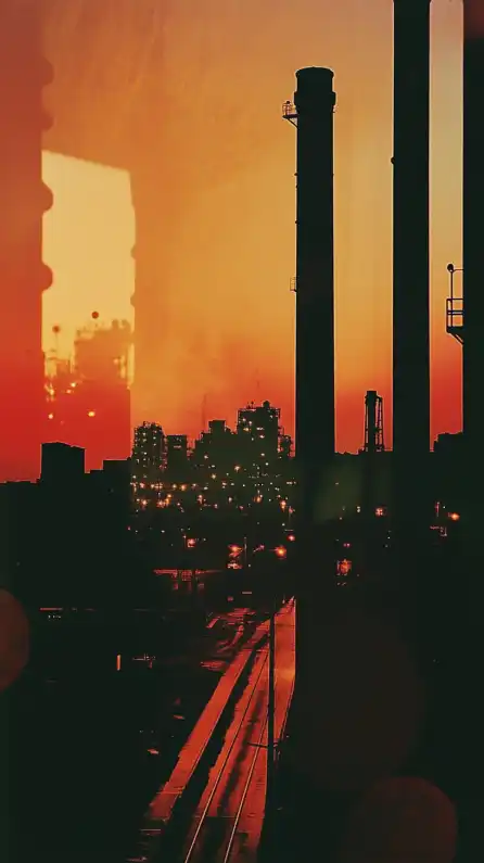 a city skyline and a cypherpunk