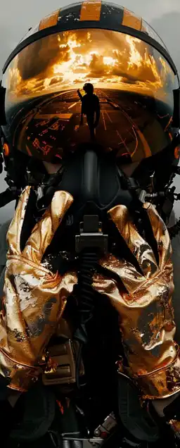 cinematic shot of an fighter jet pilot with his helmet