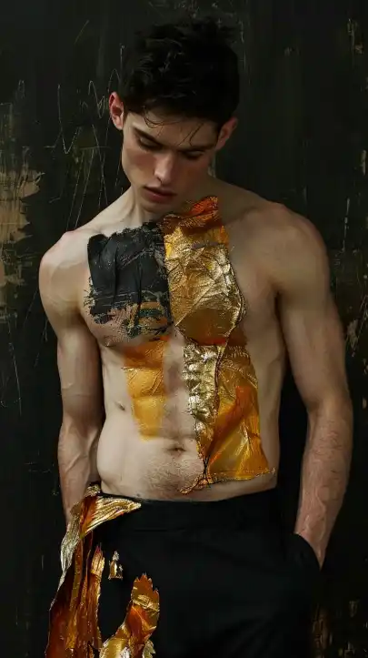 a male fashion model with a six pack