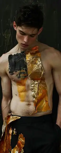 a male fashion model with a six pack