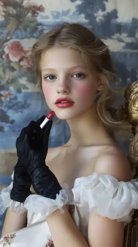 fashion shoot of a female model holding a lipstick