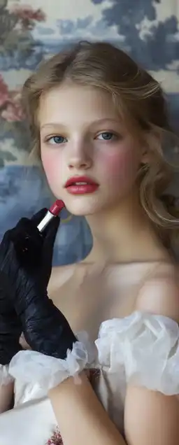 fashion shoot of a female model holding a lipstick