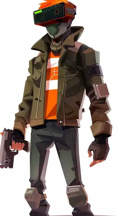 a cyberpunk hacker character, isolated on white