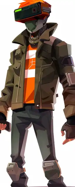a cyberpunk hacker character, isolated on white