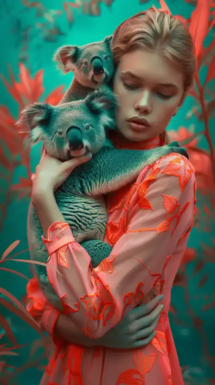 woman having a koala sitting on her shoulder