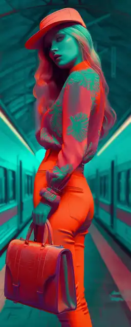 a woman holding a bag standing at the train station