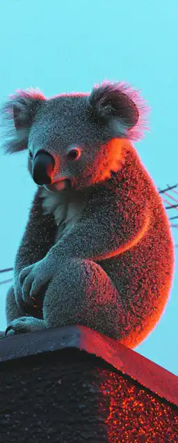 a koala bear sitting on an antenna on a house roof