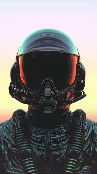 close up shot of a fighter jet pilot with his helmet
