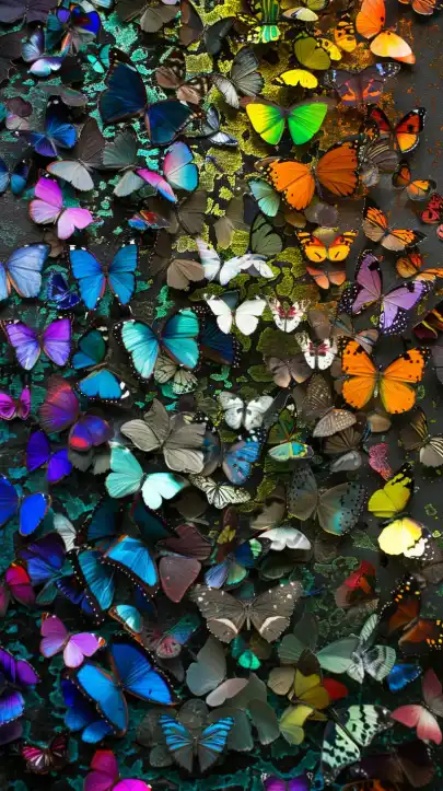 a field filled with colorful butterflies