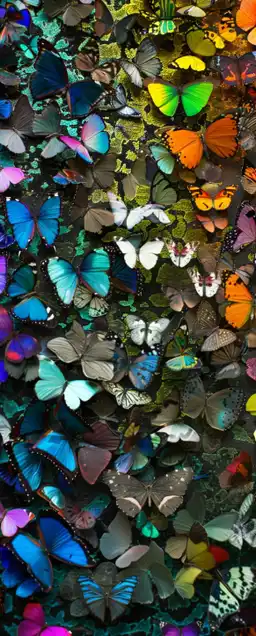 a field filled with colorful butterflies