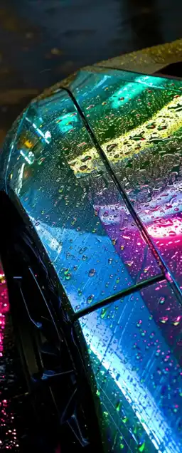 close up of a lamborghini sports car in the rain