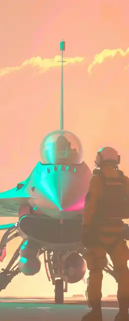 a fighter jet pilot wearing his helmet standing infront of his fighter jet